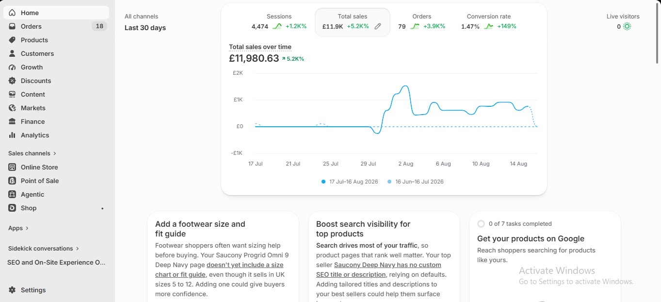 Ecommerce SEO and sales analytics dashboard
